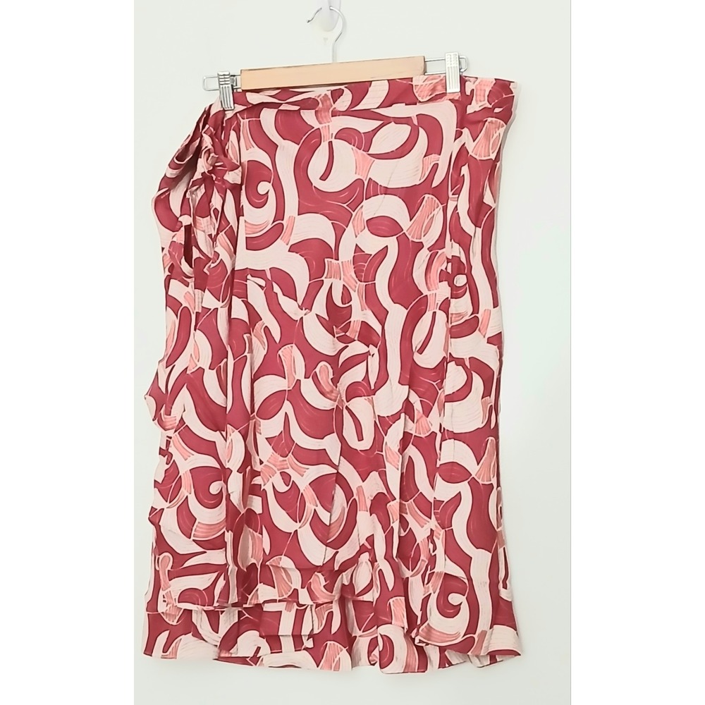 Pari Passu Midi Skirt Size 5‎ (US 20) Red Adrian Bias Wrap Skirt Graphic Print